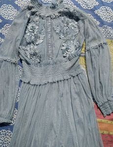 Elegant Blue Floral Lace Mini Dress