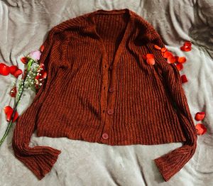 Rust Ribbed Cropped Cardigan