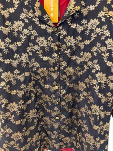 Floral Print Black And Golden Cord Set