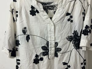 Embroidered Black and White Regular Fit Top.