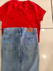 Red Tee &amp; Distressed Jeans Set