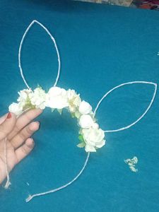 White Rose Flower Hair Band Cat Kids Girls