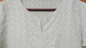 Embroidered Cyan Chikankari Kurta