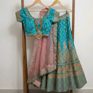 Zarcon Embroidered Blue Bridal lahenga