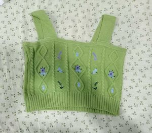 Green Floral Knit Top