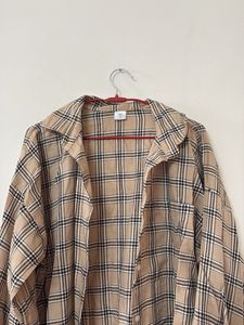Beige Plaid Oversized Shirt