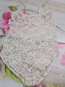 (1300)Vintage White Lace Bodysuit