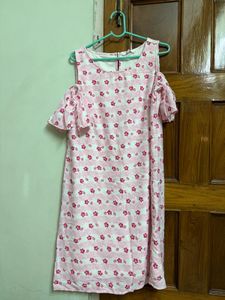 Pink Floral Cold Shoulder Dress