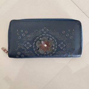 Blue Wallet With Rose Color Inside