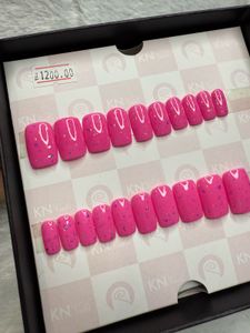 (sale) Bright Pink Hand Painted Gel Press On Nails