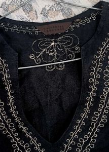 Embroidered Black Tunic Top