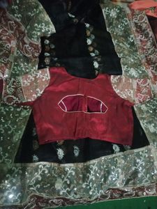 party wear  black saare with sitched maroon colour blouse