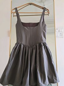 ZARA Grey Corset Flared Mini Dress With Pockets