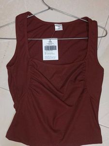 Cinnamon Brown Ribbed Ruched Crop Top