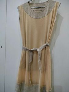 Cream Color Net Midi Dress
