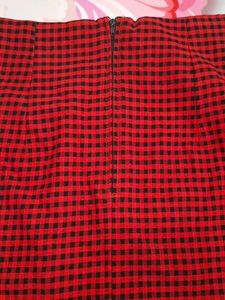 (100)Red Gingham Mini Skirt