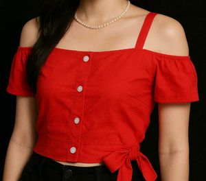 Red Off-Shoulder Crop Top