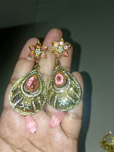 Elegant Pink & Gold Drop Earrings