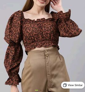 Dark Brown Floral Print Ruched Top