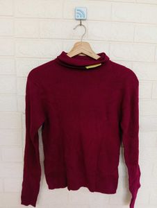 Burgundy Turtleneck Ribbed Sweater