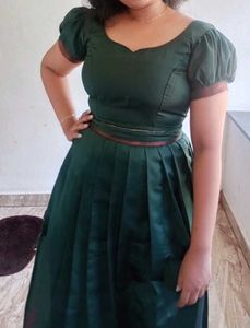 Green Pattupavada With 2 Blouses
