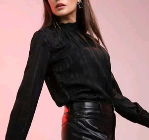 Chic Black Mock Neck Blouse