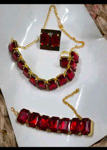 Red Stone Jewelry Set Of 4 Pcs