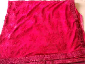 Elegant Mehroom Saree with Embroidered Blouse