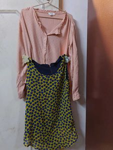 Polka Dot Shirt With Sleevless Top Combo