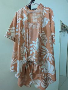 Floral Comfortable Night Dress With Shrug