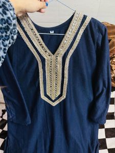 Elegant Navy Blue Kurti with Gold Embroidery