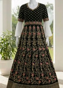 Elegant Black Floral Anarkali Gown