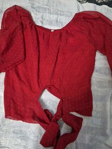 Red Swiss Dot Long Sleeve Top