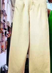 Beige Wide Leg Corduroy Pants