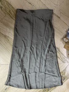 Olive Green Satin Midi Skirt