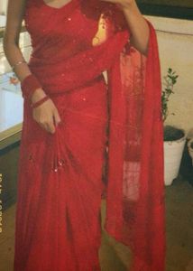 Red Sequin Saree