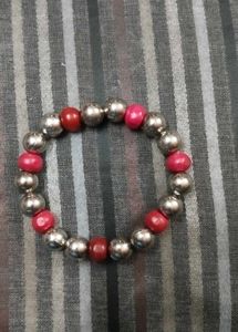 Beaded Anklet: Silver &amp; Red