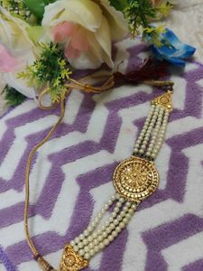 Pearl and Gold Tone Adjustable Necklace