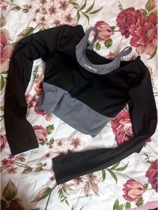 Black Sporty Padded Running Crop Top