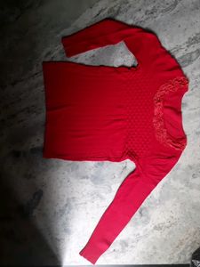Red Festive Top Frilly Neck For Semi Winter