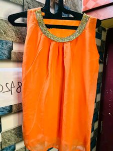 Women Sequin Work Party Wear Orange Top