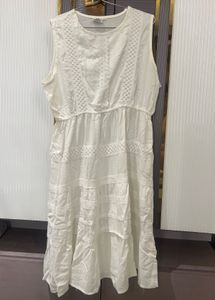 White Cotton Sleeveless Midi Dress