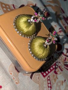 Light green butaa with peacock design 🦚 Earrings