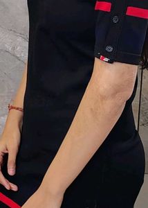 Sporty Black Mini Dress with Red Stripes