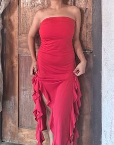 Thigh Slit Ruffle Dress