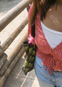 Red Floral Tie-Front Top