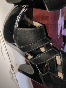 Black Strappy Buckle Heels