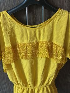 Yellow Lace Trim Peplum Top