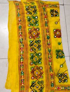 Vibrant Yellow Mirror Work Embroidered Dupatta