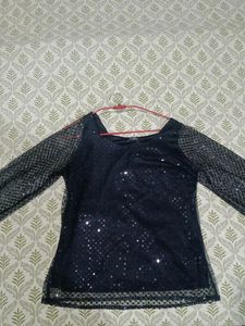 Black Net Top With Sequence Work